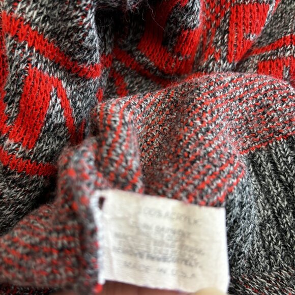 Vintage 80s Le Tigre Mens Sweater Large Tall LT Red Knit Pullover Winter Holiday - Picture 6 of 15